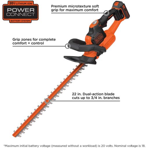 BLACK+DECKER 20V Max Cordless Hedge Trimmer with Power Command Powercut - Image 5