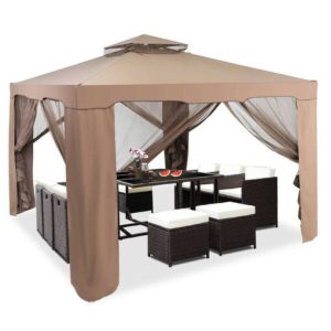 Gymax 10x 10 Canopy Gazebo Tent Shelter with Mosquito Netting Outdoor Patio