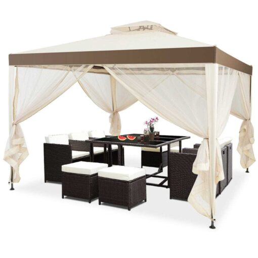 Gymax 10x 10 Canopy Gazebo Tent Shelter with Mosquito Netting Outdoor Patio