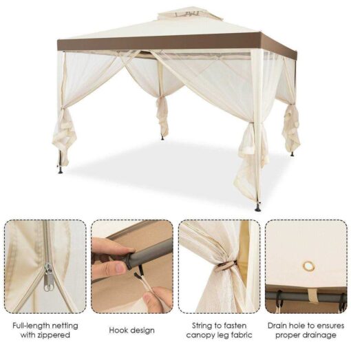 Gymax 10x 10 Canopy Gazebo Tent Shelter with Mosquito Netting Outdoor Patio - Image 5