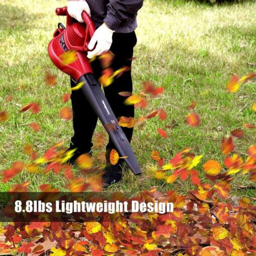 LawnMaster Red Edition BV1210 1201 Electric Blower Vacuum Mulcher 12 Amp 2-Speed Adjustment with Metal Impeller 240 MPH 380 CFM 14:1 Mulch Ratio - Image 3