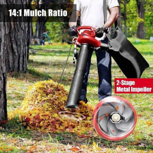 LawnMaster Red Edition BV1210 1201 Electric Blower Vacuum Mulcher 12 Amp 2-Speed Adjustment with Metal Impeller 240 MPH 380 CFM 14:1 Mulch Ratio - Image 4
