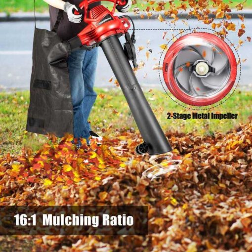 LawnMaster Red Edition BV1210 1201 Electric Blower Vacuum Mulcher 12 Amp 2-Speed Adjustment with Metal Impeller 240 MPH 380 CFM 14:1 Mulch Ratio - Image 5