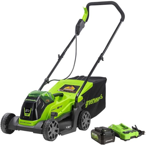 Greenworks 24V 13 Brushless Lawn Mower, 4Ah USB Battery and Charger Included 2534402