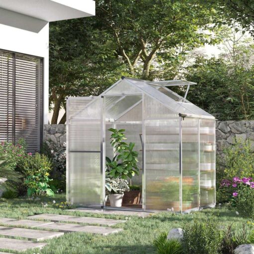 Outsunny Aluminium Greenhouse with/ Door Window Galvanized - Image 2