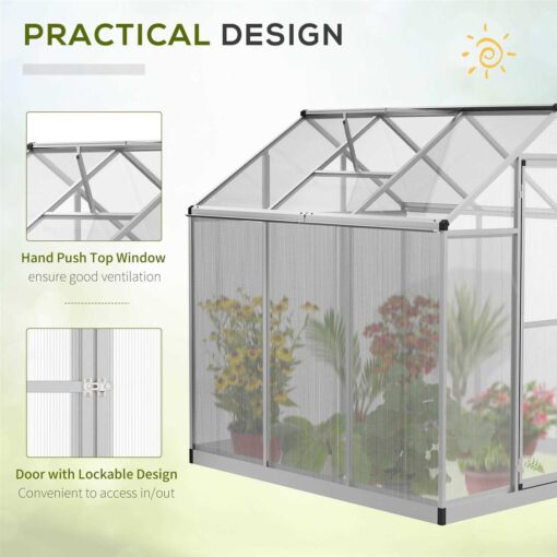 Outsunny Aluminium Greenhouse with/ Door Window Galvanized - Image 5