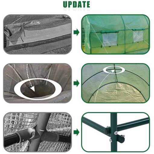 HGS Greenhouse for Outdoors Walk-in Green House Tunnel 10’x7’x7' Portable Mini Greenhouse Kit with 6 Roll-Up Windows&Zippered Door - Image 3