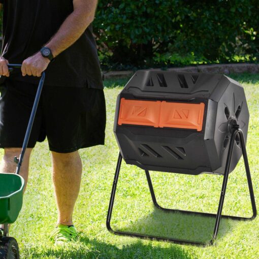 Outsunny Compost Bin Outdoor 360° Dual Chamber Rotating Composter 43 Gallon - Image 2