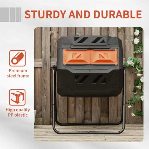 Outsunny Compost Bin Outdoor 360° Dual Chamber Rotating Composter 43 Gallon - Image 5