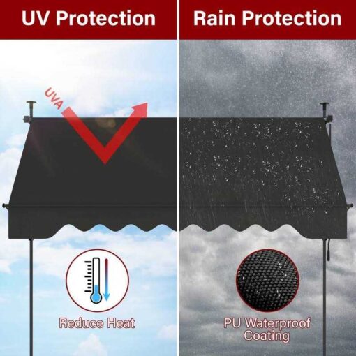 STEELAID Manual Retractable Awning Non-Screw Outdoor Sun Shade – Adjustable Pergola Shade Cover with UV Protection – 100% Polyester Made - Image 2