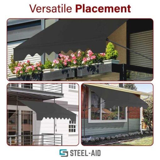 STEELAID Manual Retractable Awning Non-Screw Outdoor Sun Shade – Adjustable Pergola Shade Cover with UV Protection – 100% Polyester Made - Image 4