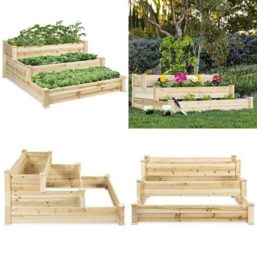 Best Choice Products 3-Tier Fir Wood Raised Garden Bed Planter Kit for Plants - Image 3