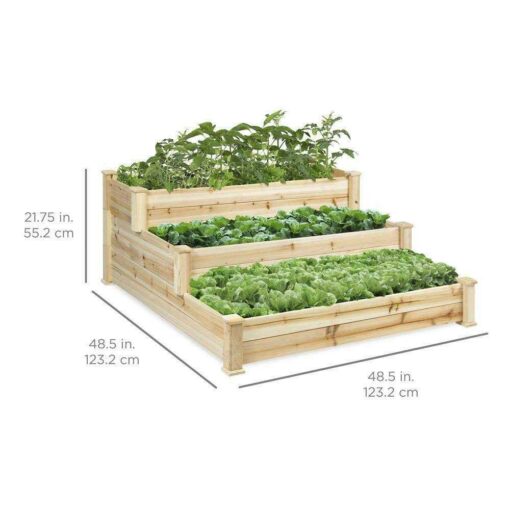Best Choice Products 3-Tier Fir Wood Raised Garden Bed Planter Kit for Plants - Image 2