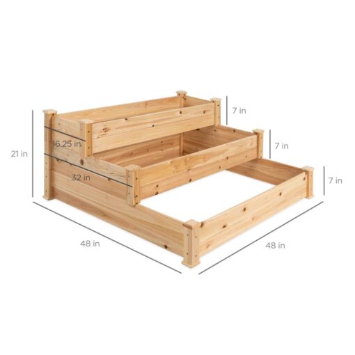 Best Choice Products 3-Tier Fir Wood Raised Garden Bed Planter Kit for Plants - Image 4
