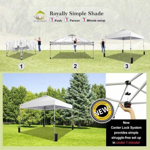 CROWN SHADES 10×10 Pop Up Canopy Patented Center Lock One Push Canopy Tent - Image 4