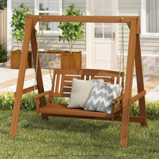 Furinno Tioman Hardwood Hanging Porch Swing with Stand - Image 4