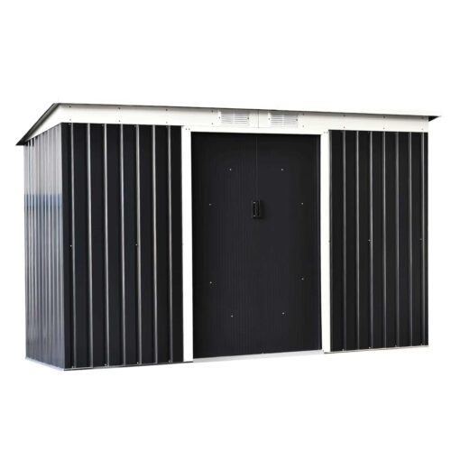 Outsunny 9' x 4' Metal Garden Storage Shed Tool House with Sliding Door Spacious Layout & Durable Construction for Backyard