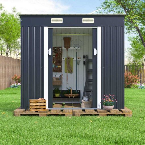 4' x 6' Garden Tool Storage Utility Shed Outdoor with Sliding Door TOBBI_TOYS Siding - Image 4