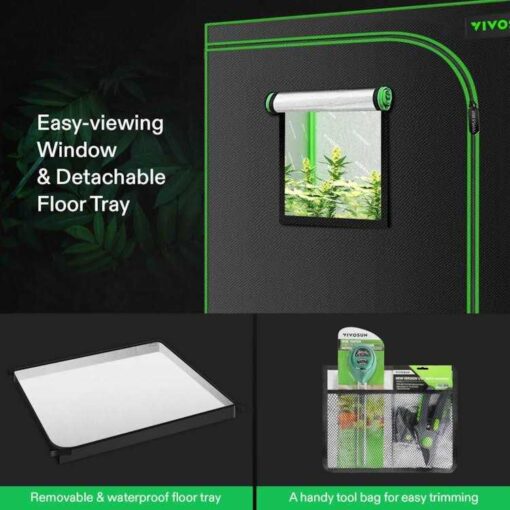 48x24x60 Grow Tent, 4×2 Advanced Grow Tent Observation Window and Floor Tray Plants for VS2000 - Image 2