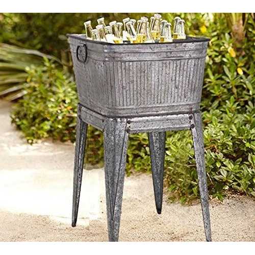 Benzara Multi Functional Galvanized Metal Tub on Stand BM16184 - Image 5