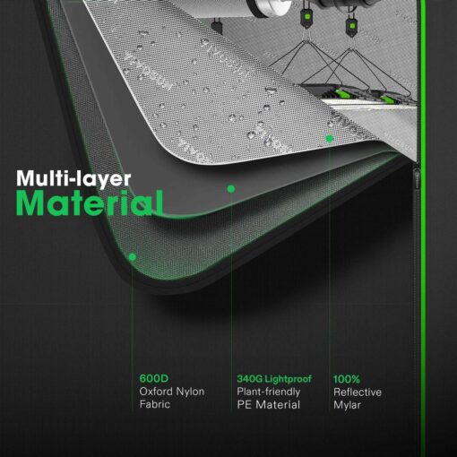 S448 4×4 Grow Tent, 48x48x80 High Reflective Mylar with Observation Window and Floor Tray for Hydroponics Indoor Plant for VS4000/VSF4300 - Image 3