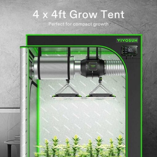 S448 4×4 Grow Tent, 48x48x80 High Reflective Mylar with Observation Window and Floor Tray for Hydroponics Indoor Plant for VS4000/VSF4300 - Image 4