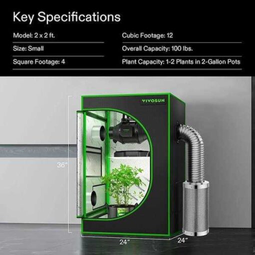 VIVOSUN Mylar Hydroponic Grow Tent with Observation Window and Floor Tray for Indoor Plant Growing - Image 4