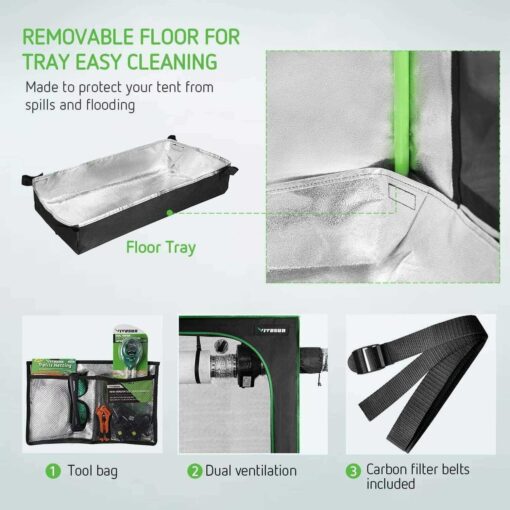 VIVOSUN Mylar Hydroponic Grow Tent with Observation Window and Floor Tray for Indoor Plant Growing - Image 4