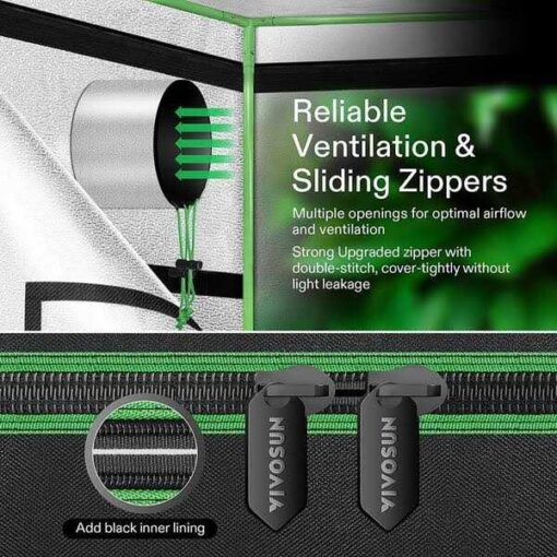 VIVOSUN Mylar Hydroponic Grow Tent with Observation Window and Floor Tray for Indoor Plant Growing - Image 3
