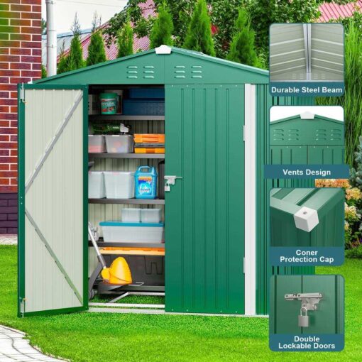 Aiho 6 x 4 FT Outdoor Storage Shed on Clearance with Metal Base Frame and Double Lockable Doors for Garden - Image 2