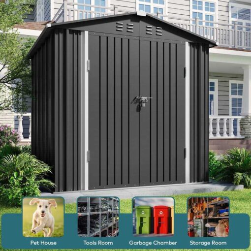 Aiho 6 x 4 FT Outdoor Storage Shed on Clearance with Metal Base Frame and Double Lockable Doors for Garden - Image 4