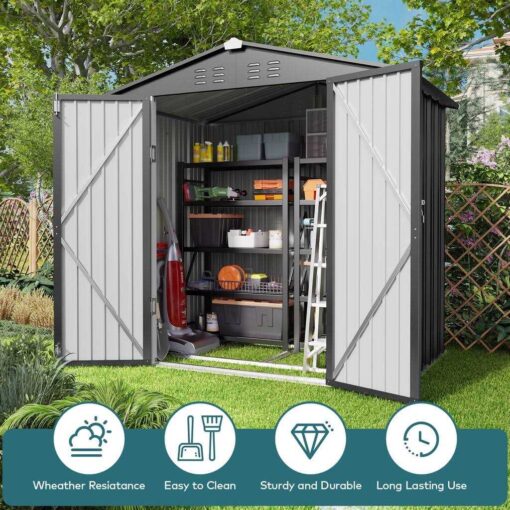 Aiho 6 x 4 FT Outdoor Storage Shed on Clearance with Metal Base Frame and Double Lockable Doors for Garden - Image 5