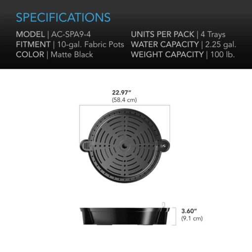 AC Infinity Self-Watering Fabric Pot Base 4-Pack - Image 2