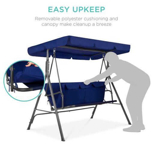 Best Choice Products 2-Person Outdoor Large Convertible Canopy Swing Glider Chair with Removable Cushions - Image 2