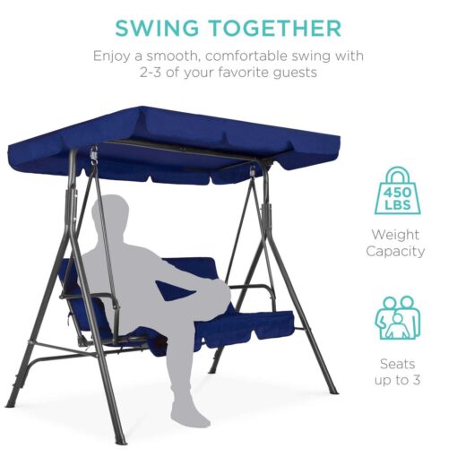 Best Choice Products 2-Person Outdoor Large Convertible Canopy Swing Glider Chair with Removable Cushions - Image 4