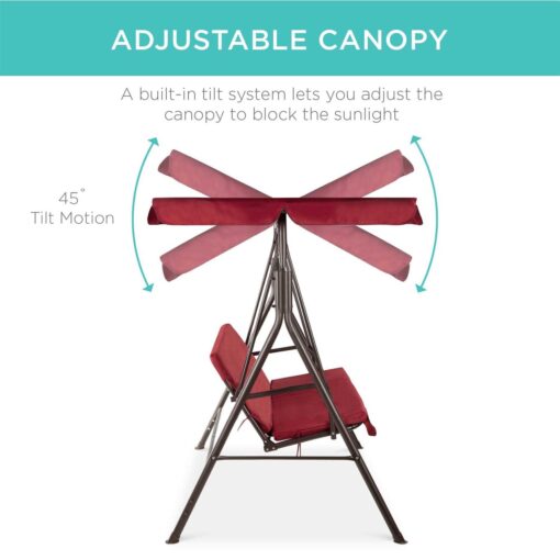 Best Choice Products 2-Person Outdoor Large Convertible Canopy Swing Glider Chair with Removable Cushions - Image 3
