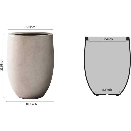 Kante 21.7H Weathered Concrete Tall Planter, Large Outdoor Indoor Decorative Pot with Drainage Hole and Rubber Plug - Image 2