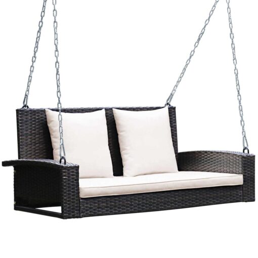 Costway 2-Person Patio Rattan Hanging Porch Swing Bench Chair Cushion - Image 4