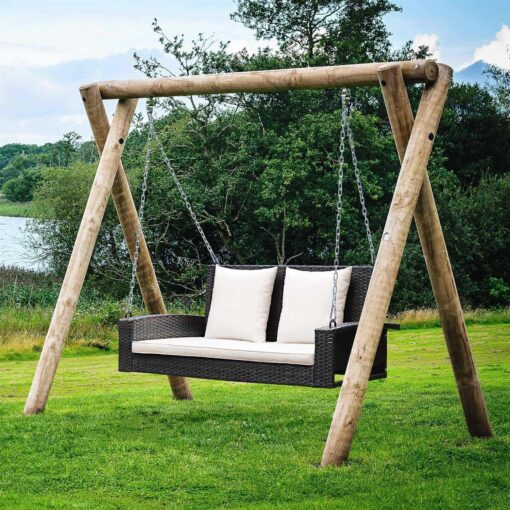Costway 2-Person Patio Rattan Hanging Porch Swing Bench Chair Cushion - Image 2