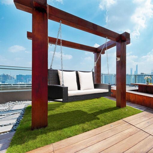 Costway 2-Person Patio Rattan Hanging Porch Swing Bench Chair Cushion - Image 3