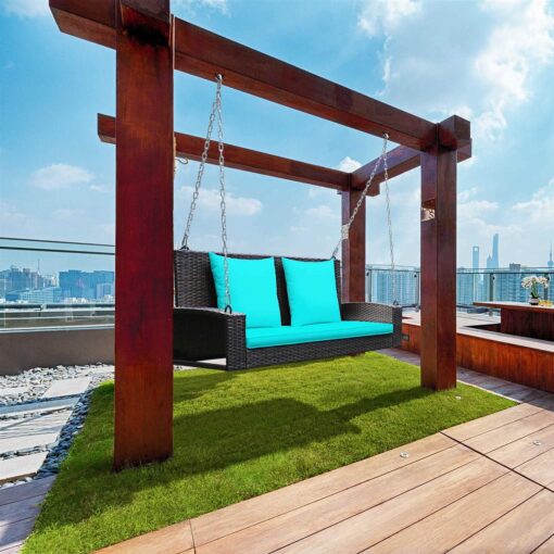 Costway 2-Person Patio Rattan Hanging Porch Swing Bench Chair Cushion - Image 3