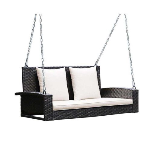 Costway 2-Person Patio Rattan Hanging Porch Swing Bench Chair Cushion - Image 4