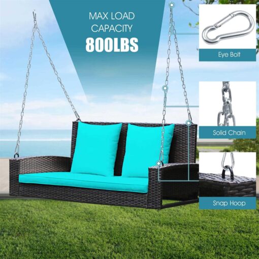 Costway 2-Person Patio Rattan Hanging Porch Swing Bench Chair Cushion - Image 5