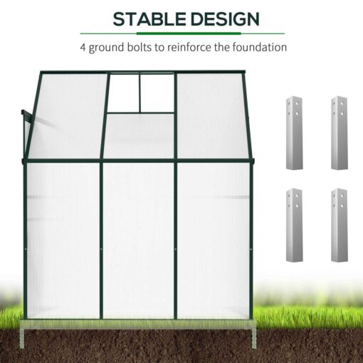Outsunny Walk-in Garden Greenhouse Aluminum Polycarbonate with Roof Vent for Plants - Image 3