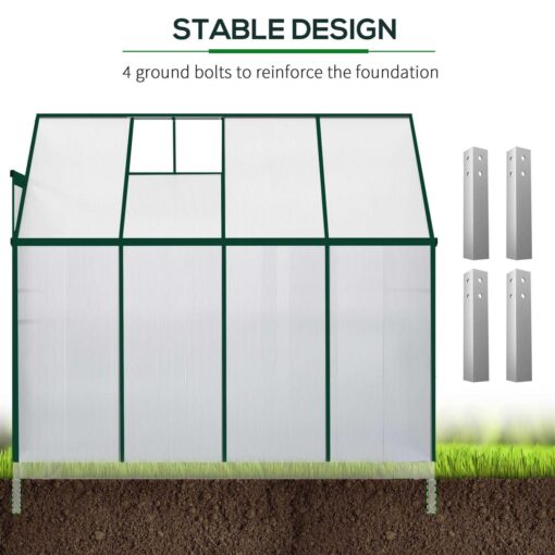 Outsunny Walk-in Garden Greenhouse Aluminum Polycarbonate with Roof Vent for Plants - Image 3