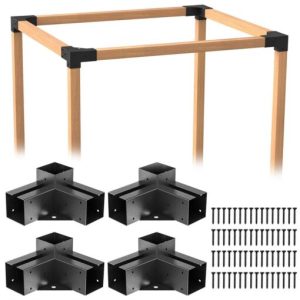 Wilkblck Pergola Brackets 4-Piece Woodworks Pergola Kit 3-Way Right Angle Corner Bracket Elevated Wood Stand Kit Pergola/Gazebo Kit Hardware for 4×4