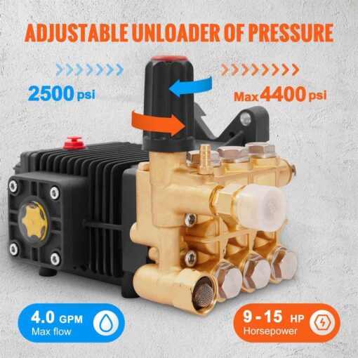 VEVOR Pressure Washer Pump 4400 PSI 4.0 GPM 1 Shaft Horizontal Triplex Plunger - Image 2