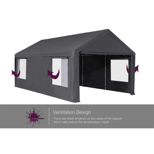 Luckyberry 10’x 20' Heavy Duty Carport with Roll-up Ventilated Windows - Image 4