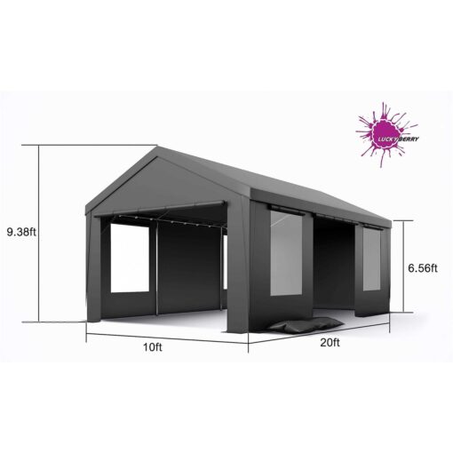 Luckyberry 10’x 20' Heavy Duty Carport with Roll-up Ventilated Windows - Image 5