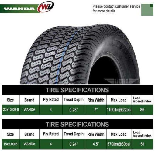 Set 4 Wanda Lawn Mower Turf Tires 4PR - Image 2